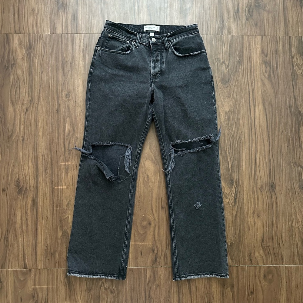 Abercrombie & Fitch Black Distressed Straight Leg Baggy Jeans